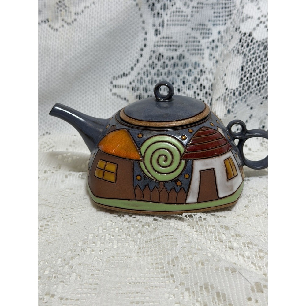 Gappa Handmade Village House Teapot Cyprus Whimsical Studio Art Pottery Signed